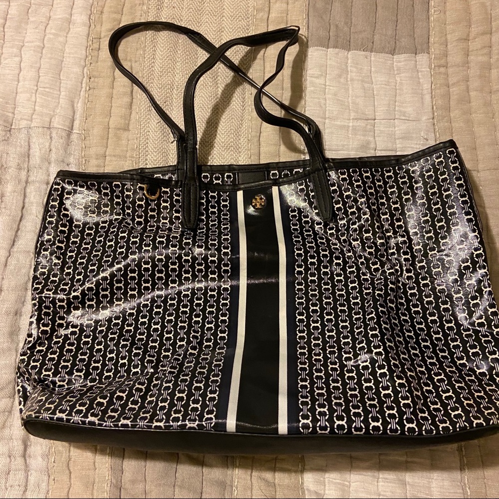 Tory Burch Gemini Link Coated Canvas Tote (navy)